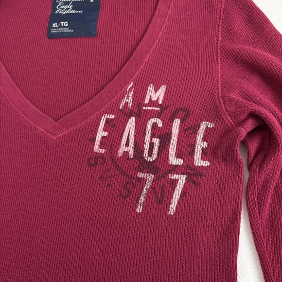 Vintage Y2K American Eagle Ribbed Thermal Tunic Top Womens XL Shirt Burgundy - Picture 5 of 10